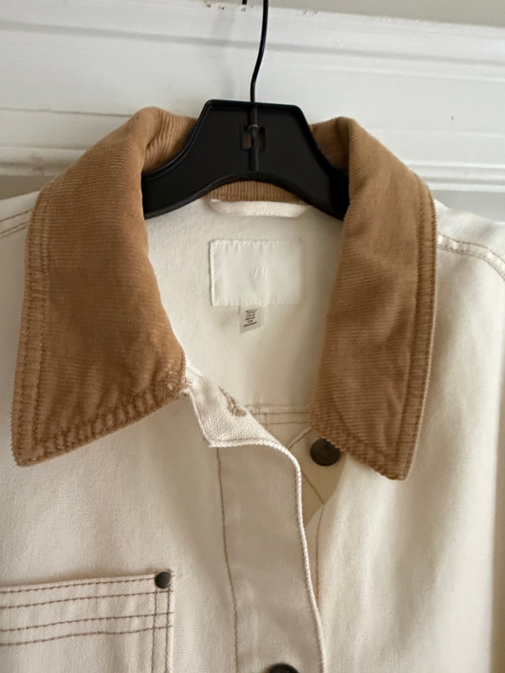 H&M Cream Canvas Jacket with Tan Corduroy Collar Size M - Picture 3 of 9